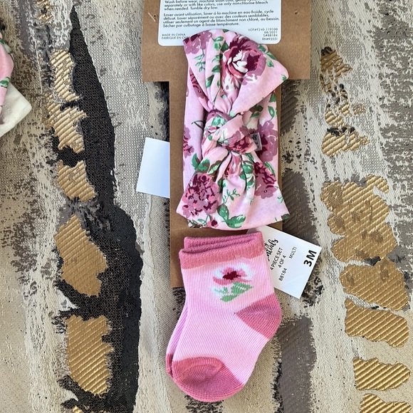 Baby Girl Pink Floral Mama’s Bestie Bodysuit Pants Headband Socks Set - Picture 6 of 7